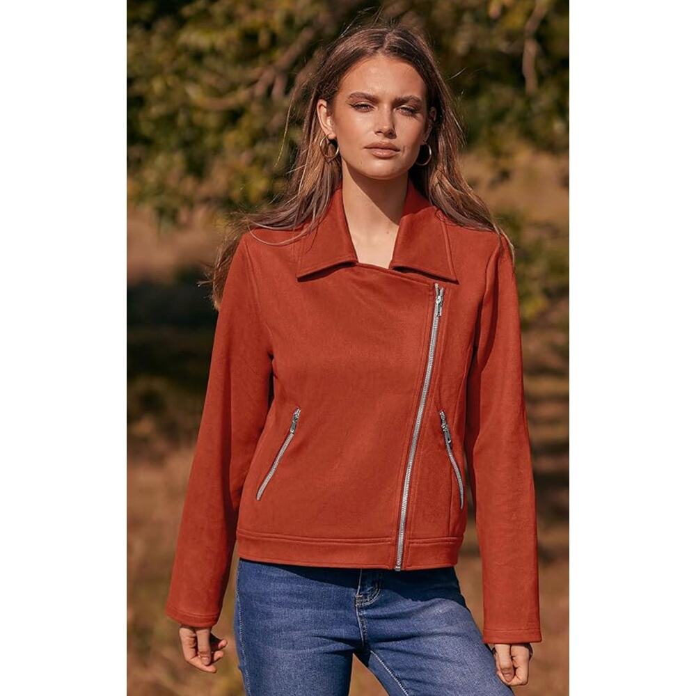 Pretty Garden Women's Moto Jacket Faux Suede Size L